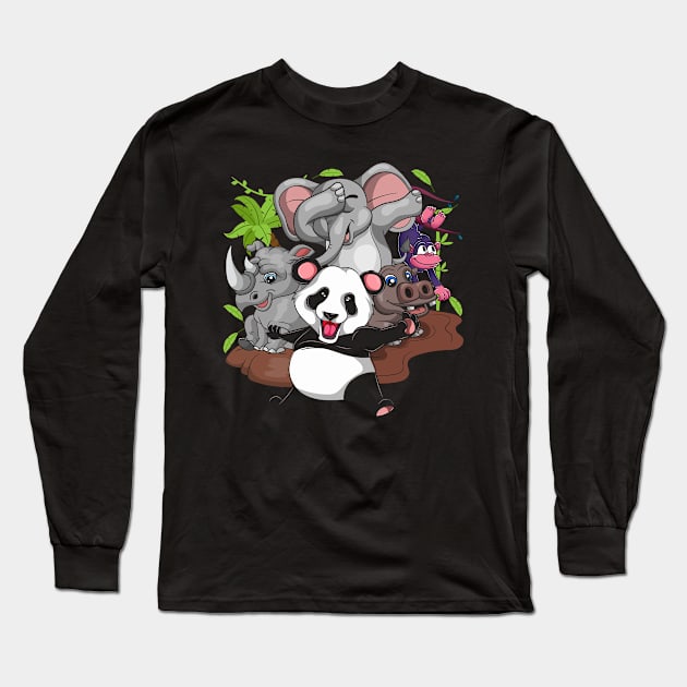 Panda Hippo Rhino Monkey Elephant Zoo Animal Long Sleeve T-Shirt by ShirtsShirtsndmoreShirts